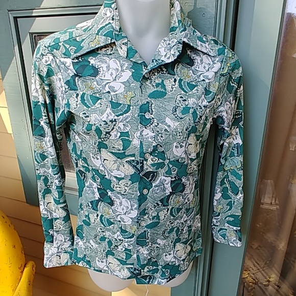Vintage Other - Vintage Kings Road 70s Disco Green Butterfly Shirt